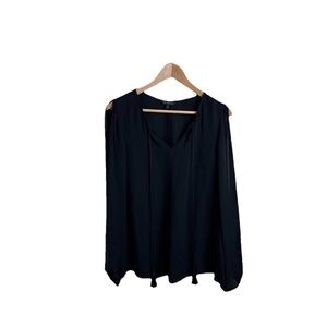 St. John Black Label Blouse Top Cold Shoulder Slit Sleeve